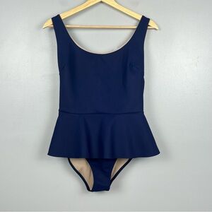 Chiara Boni La petite robe Milo navy peplum skirted 1 piece swimsuit, 42 = US 6.